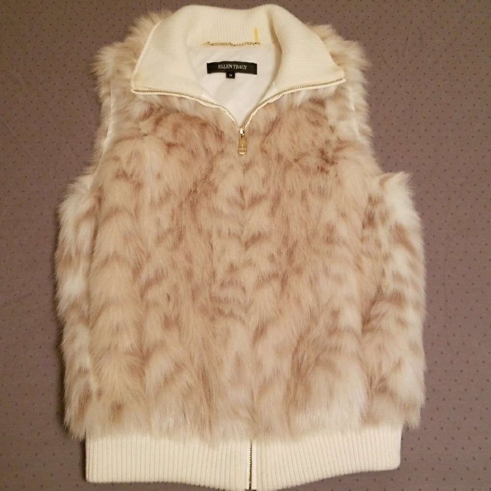 Ellen Tracy Foux Snow Leopard Fur Vest size M